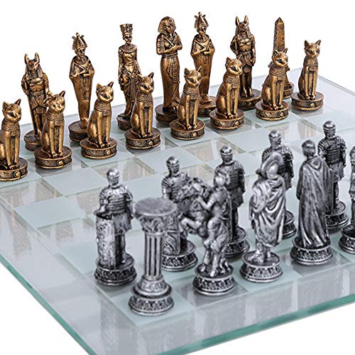 Pacific Giftware Romans Vs Egyptians Chess Set with Glass Board Set - Image 2