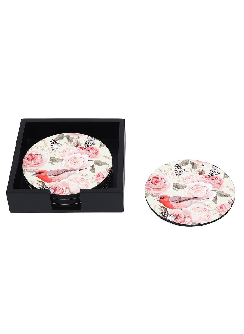 RF REINVENTION FACTORY Reinvention Factory Wooden MDF Coasters Set of 6 in Vintage RosesBird Design with Stand Multicolor  - Image 3