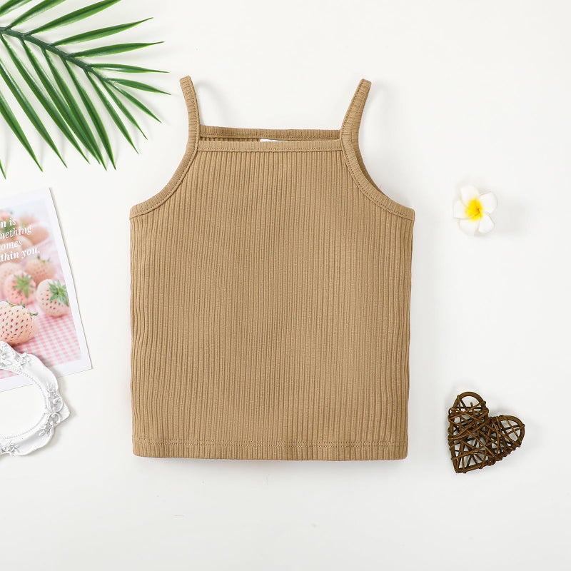 ROMPERINBOX Toddler Tank Tops Girls Spaghetti Strap Ribbed Knit 3 Pack Sleeveless Casual Basic Cami Top for 18-24 Months(Black/White/Brown,18-24 Months) - Image 5