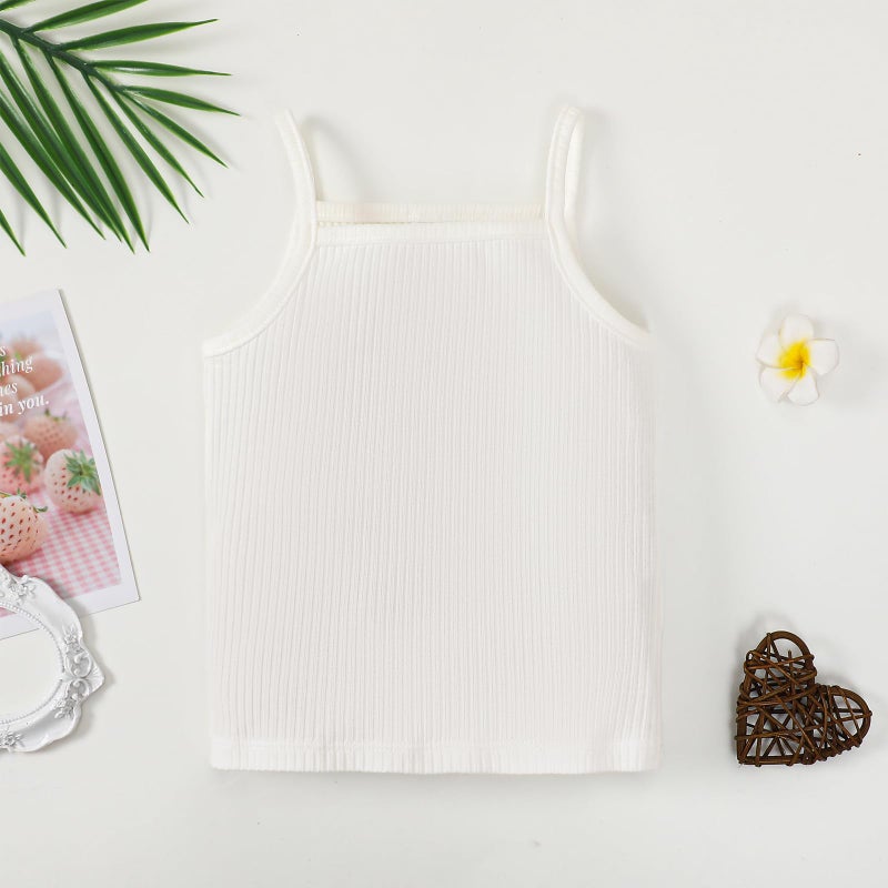 ROMPERINBOX Toddler Tank Tops Girls Spaghetti Strap Ribbed Knit 3 Pack Sleeveless Casual Basic Cami Top for 18-24 Months(Black/White/Brown,18-24 Months) - Image 4