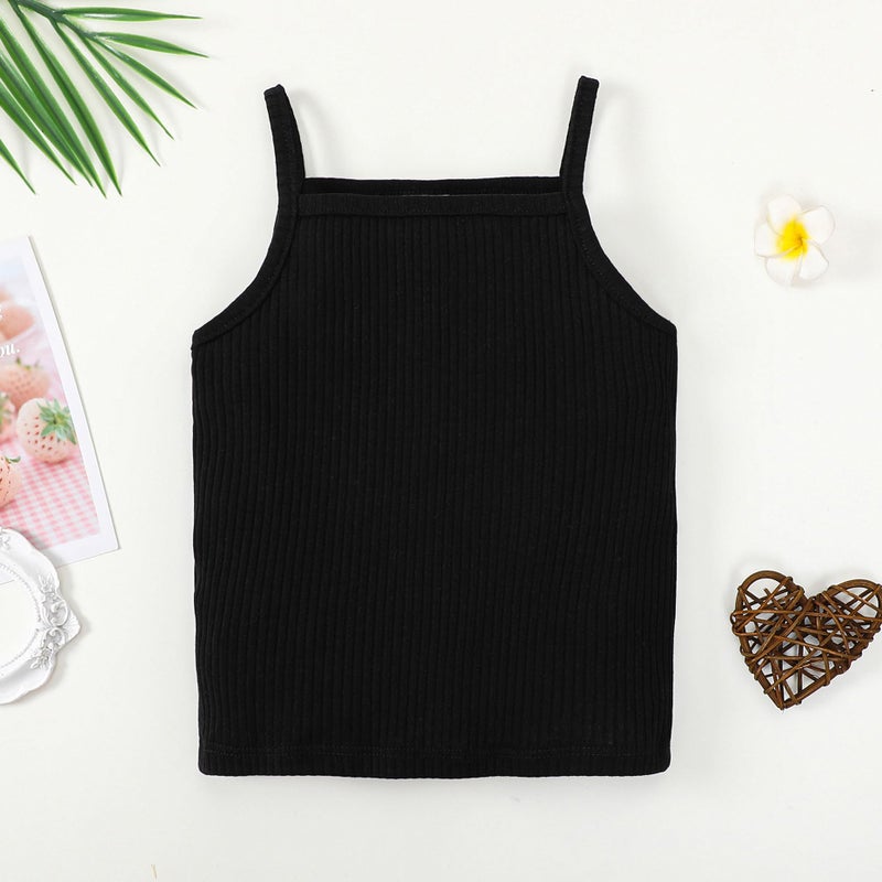 ROMPERINBOX Toddler Tank Tops Girls Spaghetti Strap Ribbed Knit 3 Pack Sleeveless Casual Basic Cami Top for 18-24 Months(Black/White/Brown,18-24 Months) - Image 3