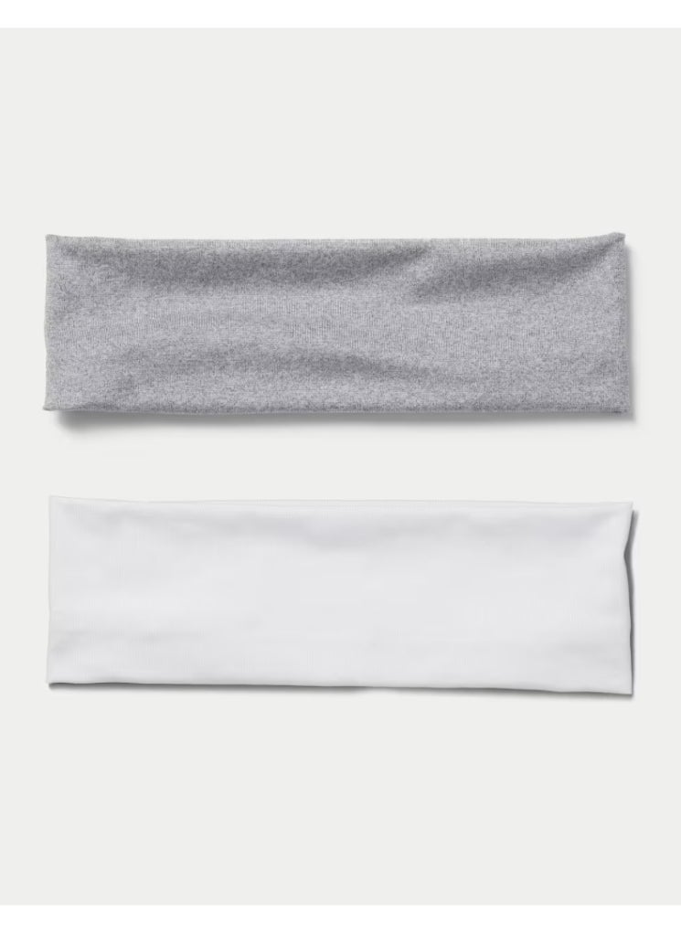 Generic Wide Headbands for Women Men, 2 pack White & Gray Fashion Headbands for Women's Hair, Soft Fabric Stretchy Hair Bands for Makeup, Yoga, Running, Sports  - Image 2
