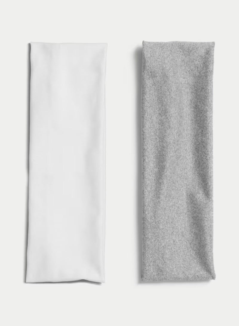Wide Headbands for Women Men, 2 pack White & Gray Fashion Headbands for Women's Hair, Soft Fabric Stretchy Hair Bands for Makeup, Yoga, Running, Sports - Image 2