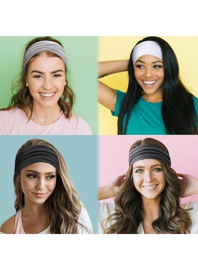 Wide Headbands for Women Men, 2 pack White & Gray Fashion Headbands for Women's Hair, Soft Fabric Stretchy Hair Bands for Makeup, Yoga, Running, Sports - Image 5