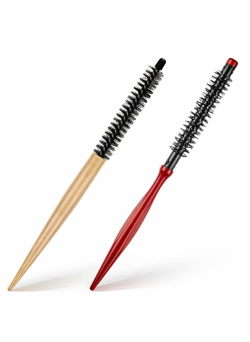 Y&D Small Round Hair Brush Mini Wood Roller Combs Nylon Bristles Brushes Hairdressing for Blow Drying Curly Styling Bangs Lifting Beard Care2 Pcs  - Image 1