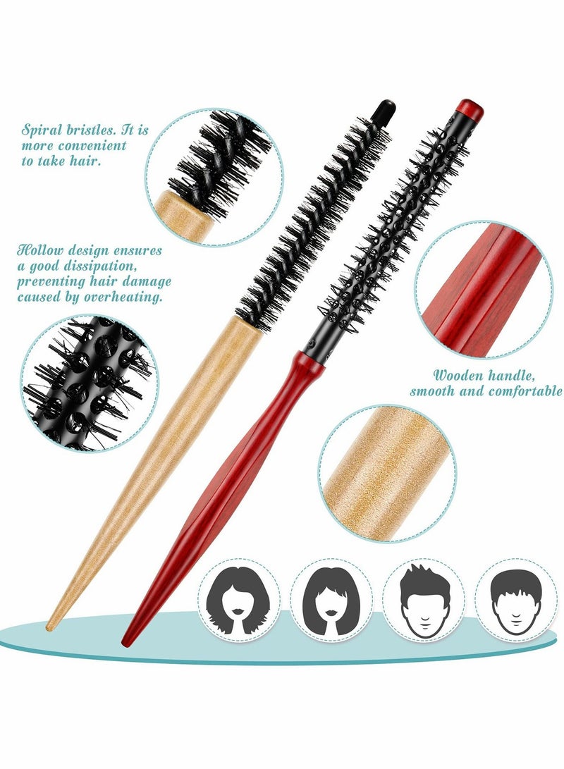 Y&D Small Round Hair Brush Mini Wood Roller Combs Nylon Bristles Brushes Hairdressing for Blow Drying Curly Styling Bangs Lifting Beard Care2 Pcs  - Image 2