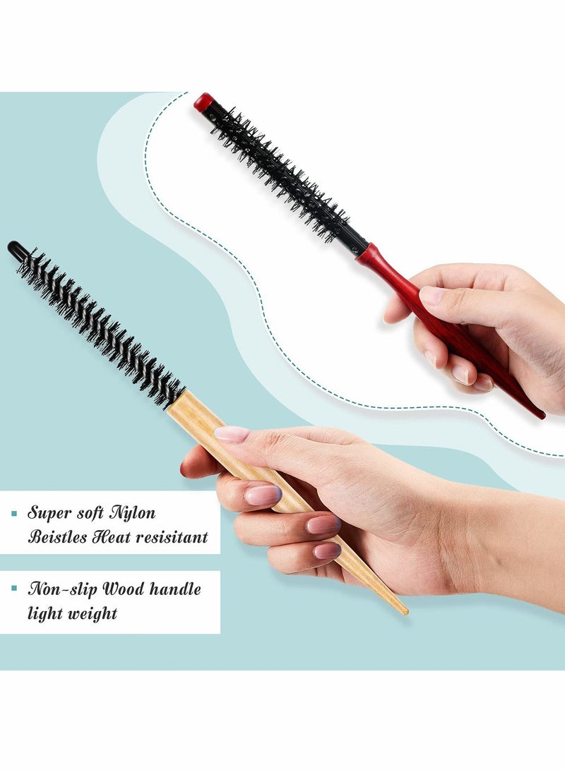 Y&D Small Round Hair Brush Mini Wood Roller Combs Nylon Bristles Brushes Hairdressing for Blow Drying Curly Styling Bangs Lifting Beard Care2 Pcs  - Image 3