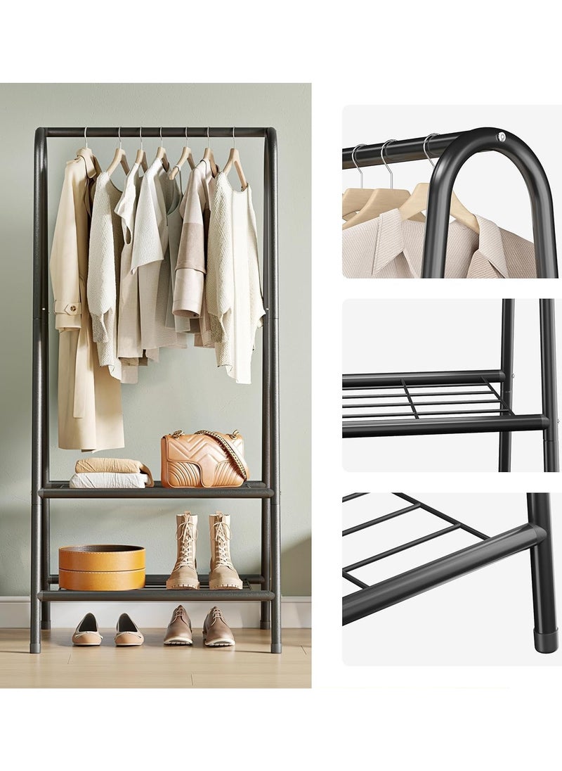 Taizz Ventures - Portable Metal Small Garment Rack, Sturdy Clothing Rack with Double Layer Shelf for Storing Clothes, Shoes, Suitable for Bedroom, Office, Living Room, 24.4 x 13.8 x 62Inches - Coffee - Image 1