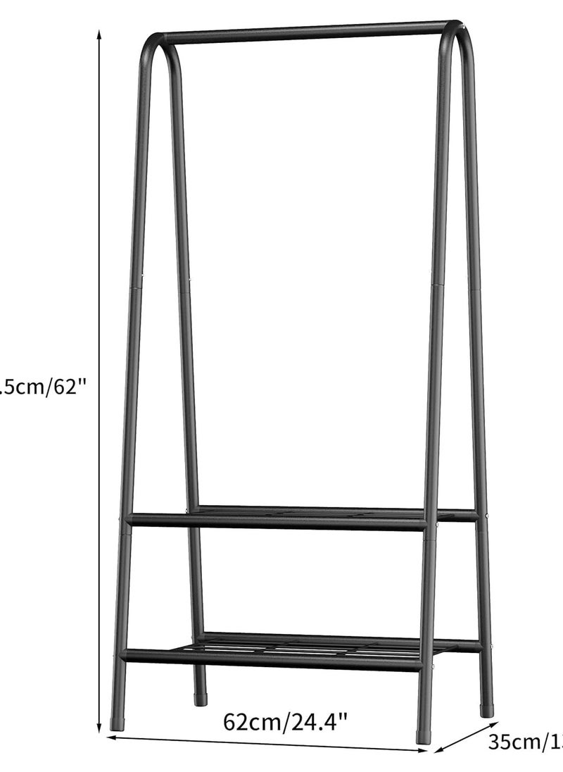 Taizz Ventures - Portable Metal Small Garment Rack, Sturdy Clothing Rack with Double Layer Shelf for Storing Clothes, Shoes, Suitable for Bedroom, Office, Living Room, 24.4 x 13.8 x 62Inches - Coffee - Image 1