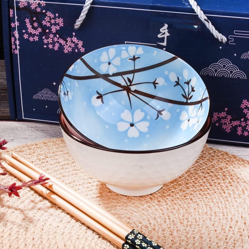 Cerficer Japanese Rice Bowls Ceramic Sushi Bowl Set of 2 for Nuts Sauces and Snacks Blue and Pink - Image 4