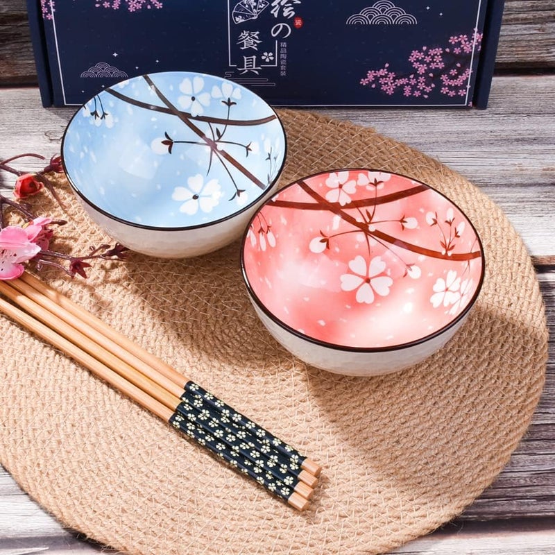 Cerficer Japanese Rice Bowls Ceramic Sushi Bowl Set of 2 for Nuts Sauces and Snacks Blue and Pink - Image 3