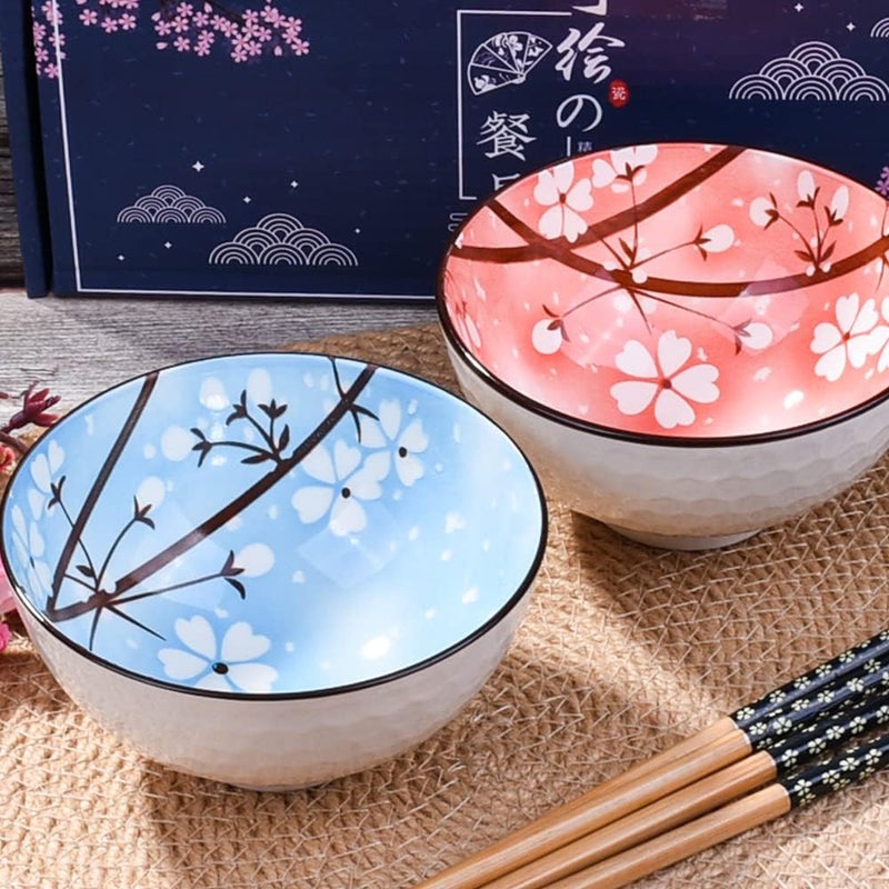 Cerficer Japanese Rice Bowls Ceramic Sushi Bowl Set of 2 for Nuts Sauces and Snacks Blue and Pink - Image 5
