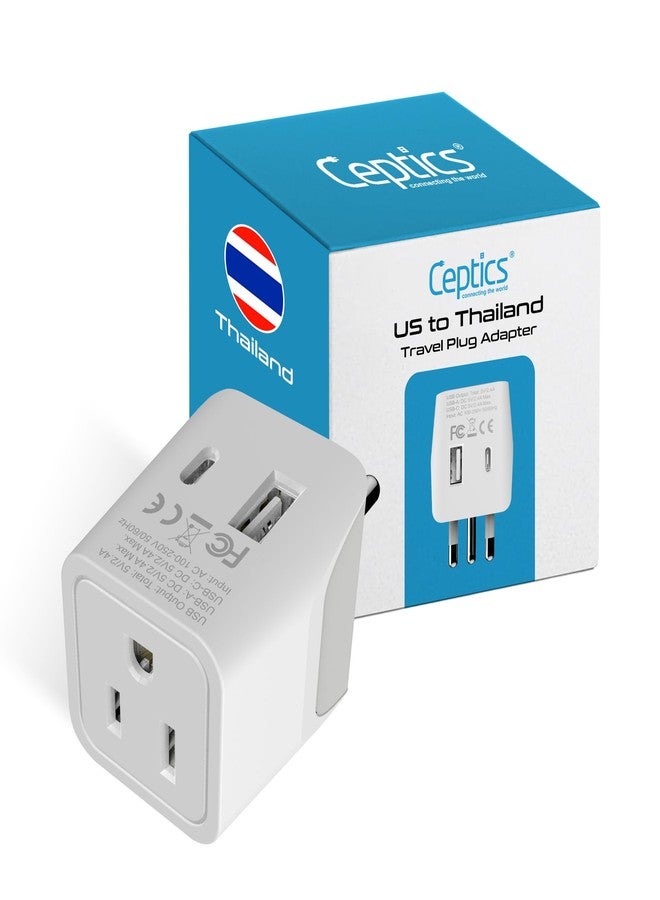 Ceptics Thailand Travel Adapter with Dual USB - Type O Ultra Compact US to Thailand Plug Adapter - 3 in 1 Safe Grounded - Ideal for Cell Phones, Laptops, Cameras, and More - Image 1