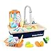BOBXIN Play Sink with Running Water Kids Play Kitchen Toy Sink Electric Dishwasher Pretend Role Play Kitchen Toys Set with Upgraded Working Faucet and Dishes Playset for Toddlers Girls Boys - Image 2