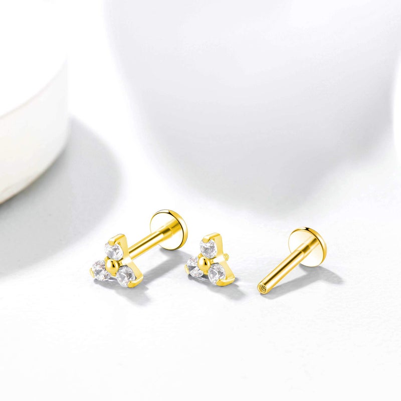 KaseStyle G23 Titanium Labret Studs 16G Lip Earring Piercing Internally Threaded CZ Top Labret Monroe Helix Cartilage Tragus Piercing Studs (8mm 2 pairs gold triple&round CZ) - Image 4