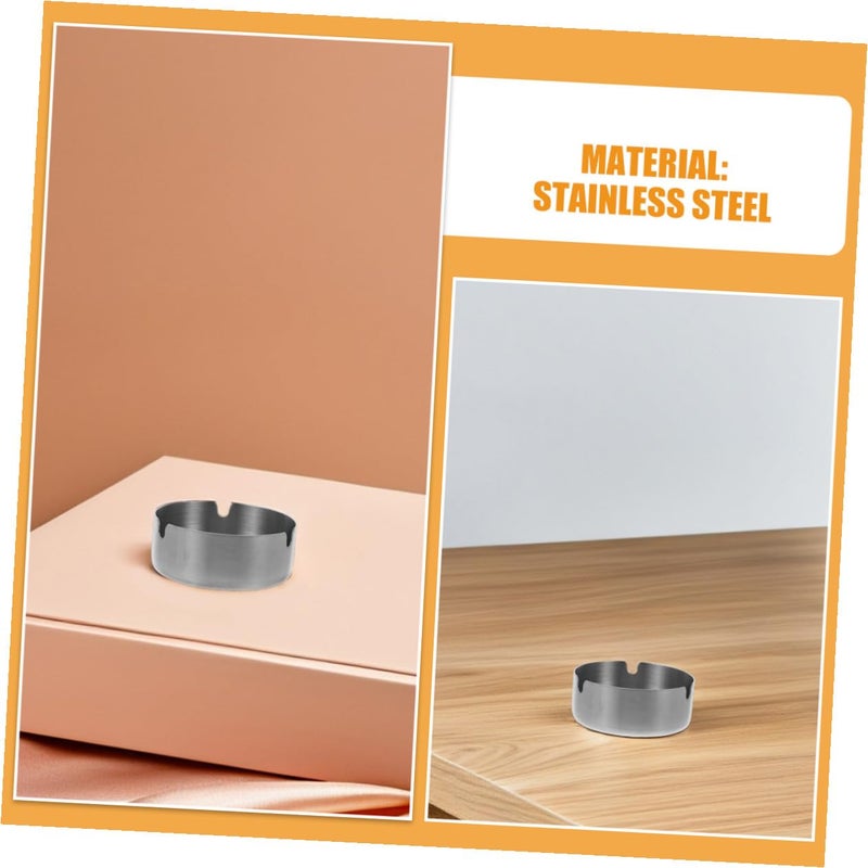 Stainless Steel Round Ashtray Set 2PCS 8cm Compact Cigarette Cigar Ash Holder - Image 4