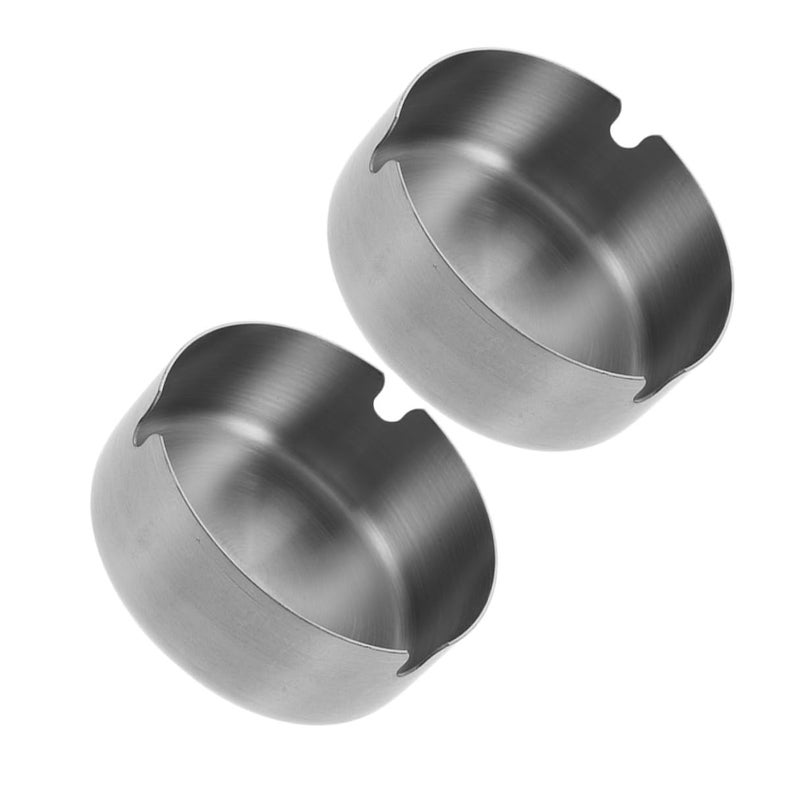 Stainless Steel Round Ashtray Set 2PCS 8cm Compact Cigarette Cigar Ash Holder - Image 2