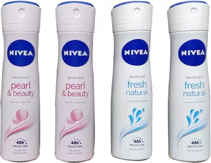 Nivea 2 PEARL & BEAUTY, 2 FRESH NATURAL (PACK OF 4) Deodorant Spray - For Women (600 ml, Pack of 4) - Image 2
