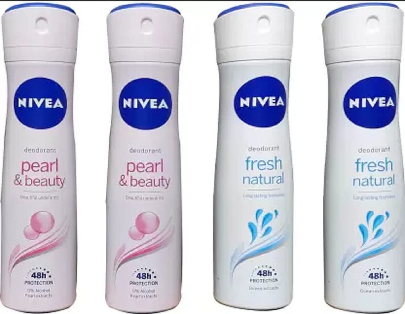 Nivea 2 PEARL & BEAUTY, 2 FRESH NATURAL (PACK OF 4) Deodorant Spray - For Women (600 ml, Pack of 4) - Image 1