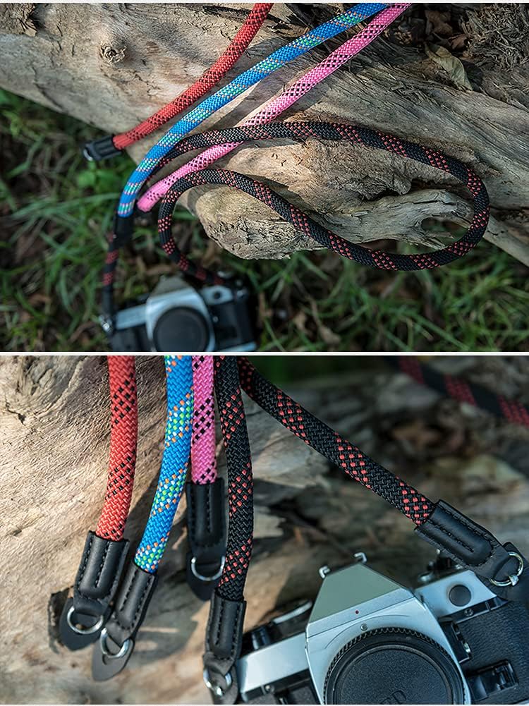 Eorefo Camera Strap Vintage 100cm Nylon Climbing Rope Camera Neck Shoulder Strap for Micro Single and DSLR Camera (Black/Red) - Image 4