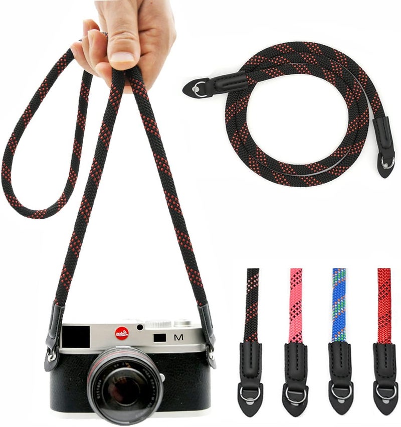 Eorefo Camera Strap Vintage 100cm Nylon Climbing Rope Camera Neck Shoulder Strap for Micro Single and DSLR Camera (Black/Red) - Image 1