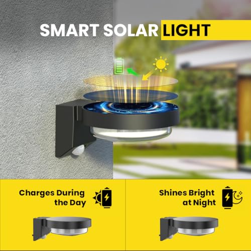 XERGY Metal, Glass Modern Black Outdoor Solar Wall Light with Motion Sensor, Wall Lanterns Lighting Waterproof for Driveway, Balcony Terrace, Yard - Image 4