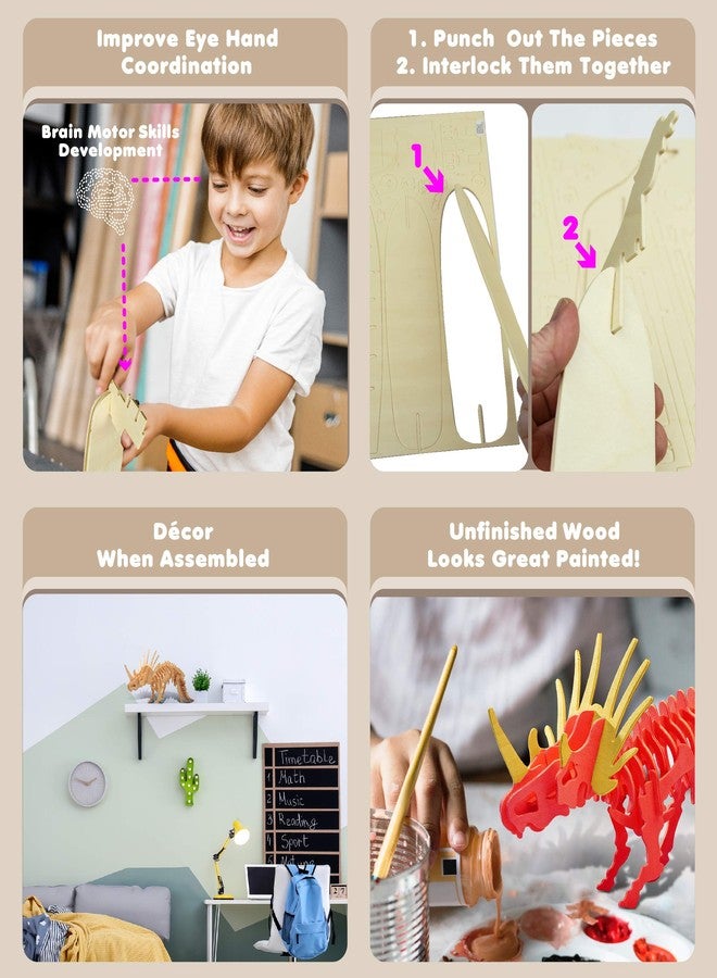 Puzzled 3D Puzzle Styracosaurus Dinosaur Wood Craft Construction Model Kit Educational DIY Wooden Dino Toy Assemble Model Unfinished Crafting Hobby Puzzle to Build & Paint for Decoration 41pc Pack - Image 3