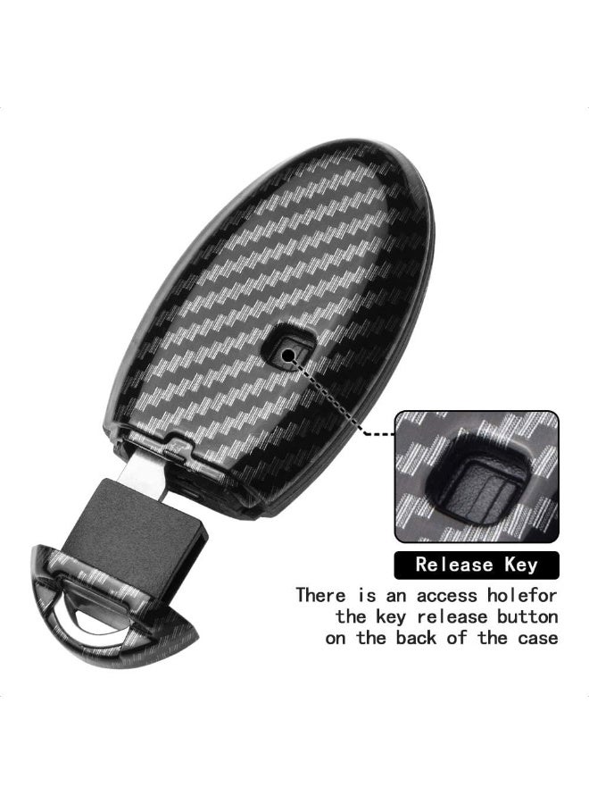 Key Fob Case Black Carbon Fiber Pattern ABS Black Silicone Cover Compatible with INFINITI JX35 Q50 Q60 QX56 QX60 QX80 ALTIMA ARMADA MAXIMA MURANO PATHFINDER ROGUE 5 Button Keyless Entry Remote - Image 2