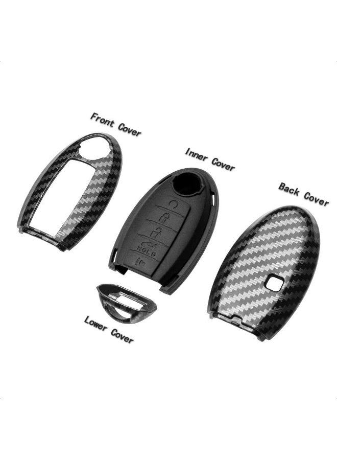 Key Fob Case Black Carbon Fiber Pattern ABS Black Silicone Cover Compatible with INFINITI JX35 Q50 Q60 QX56 QX60 QX80 ALTIMA ARMADA MAXIMA MURANO PATHFINDER ROGUE 5 Button Keyless Entry Remote - Image 4