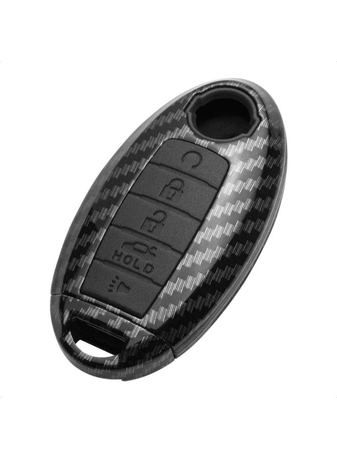 Key Fob Case Black Carbon Fiber Pattern ABS Black Silicone Cover Compatible with INFINITI JX35 Q50 Q60 QX56 QX60 QX80 ALTIMA ARMADA MAXIMA MURANO PATHFINDER ROGUE 5 Button Keyless Entry Remote - Image 1