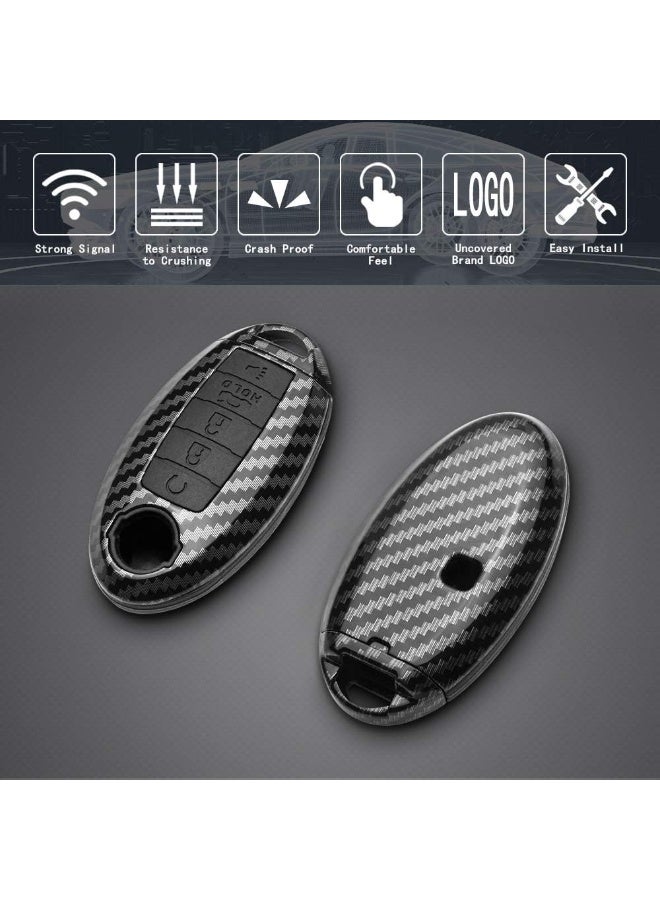 Key Fob Case Black Carbon Fiber Pattern ABS Black Silicone Cover Compatible with INFINITI JX35 Q50 Q60 QX56 QX60 QX80 ALTIMA ARMADA MAXIMA MURANO PATHFINDER ROGUE 5 Button Keyless Entry Remote - Image 3