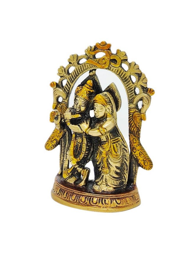 AFFINITY Peacock Design Radha Krishna Idol Showpiece with Diya for Puja and Home Decor, Metal, Gold (1 Piece) - Image 2
