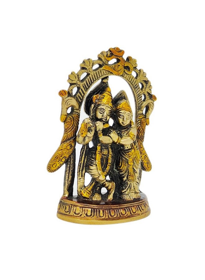 AFFINITY Peacock Design Radha Krishna Idol Showpiece with Diya for Puja and Home Decor, Metal, Gold (1 Piece) - Image 3