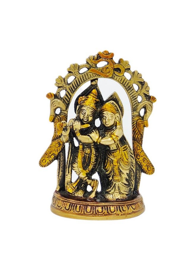 AFFINITY Peacock Design Radha Krishna Idol Showpiece with Diya for Puja and Home Decor, Metal, Gold (1 Piece) - Image 1