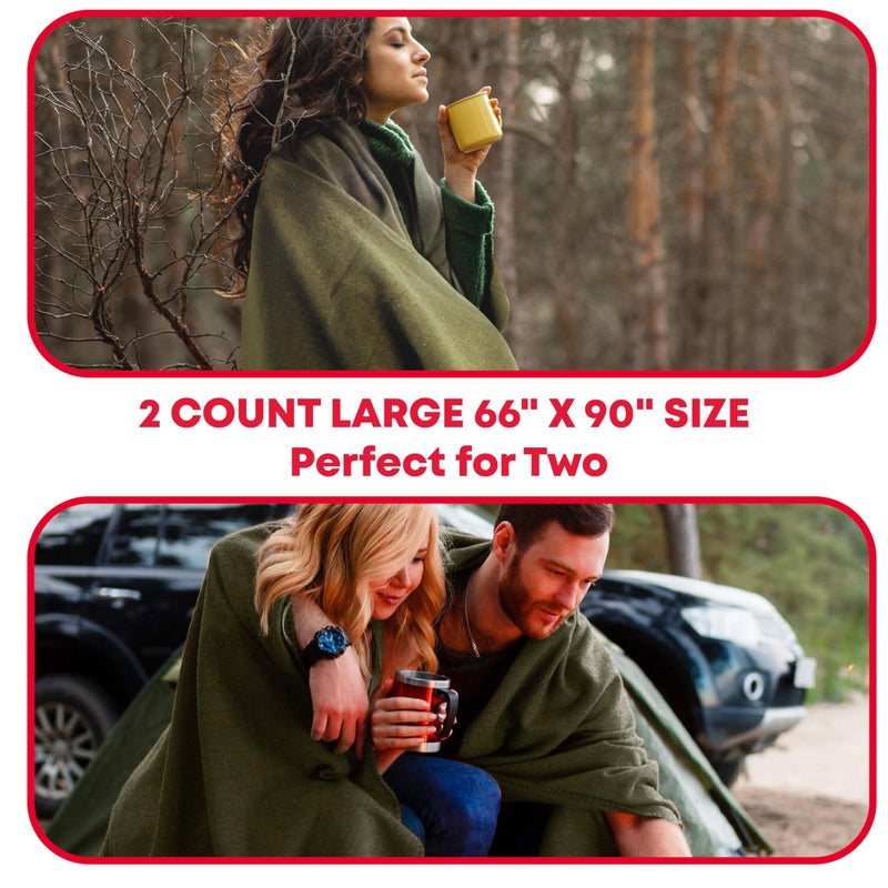 Ever Ready First Aid Olive Drab Green Warm Fire Retardant Blanket, 66" x 90" (80% Wool) â€“ US Military Style, Heavy-Duty Survival & Emergency Blanket for Camping, Hunting, Outdoors & Home Use - 2 Pack - Image 5