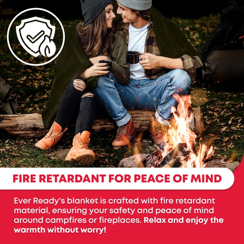 Ever Ready First Aid Olive Drab Green Warm Fire Retardant Blanket, 66" x 90" (80% Wool) â€“ US Military Style, Heavy-Duty Survival & Emergency Blanket for Camping, Hunting, Outdoors & Home Use - 2 Pack - Image 4