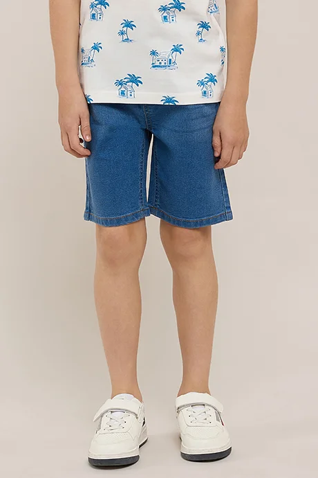 R&B Washed Denim Shorts with Drawstring Waist