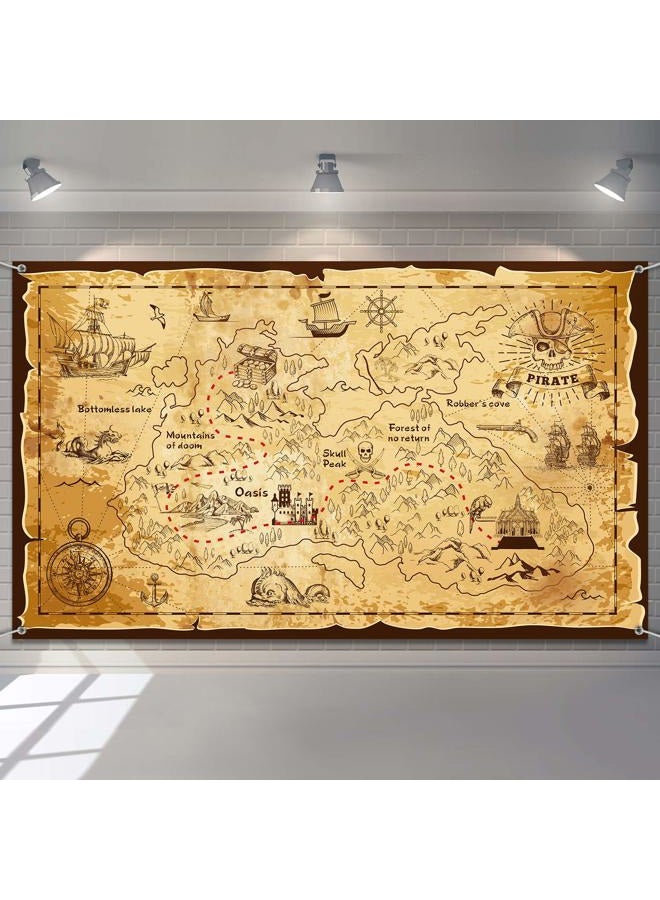 Blulu halloween Pirate treasure map backdrop pirate theme background Jewelry Map Banner Photography for halloween Party Decoration Carnival Birthday - Image 1