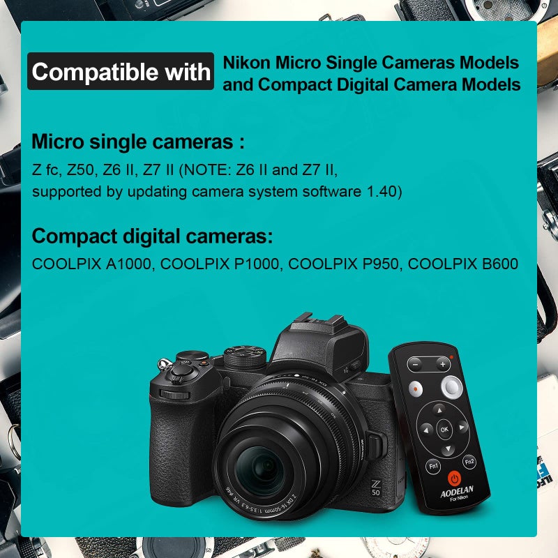 AODELAN جهاز تحكم عن بعد لاسلكي لإطلاق غالق الكاميرا AODELAN لنظام نيكون COOLPIX P1000 P950 B600 A1000 Z50 Z30 Z fc، بديل نيكون ML-L7 - Image 5