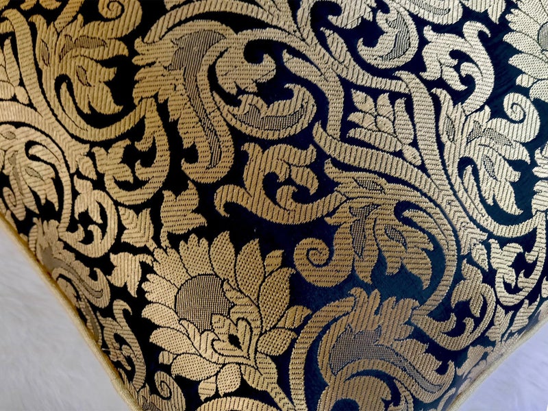 AVKA Studio Throw Pillow Covers - Pack of 2 Floral Brocade Decorative Pillows - Black & Antique Gold 20X20 - Indian Faux Silk Jacquard Cushion Cover - Cover Only - Image 3