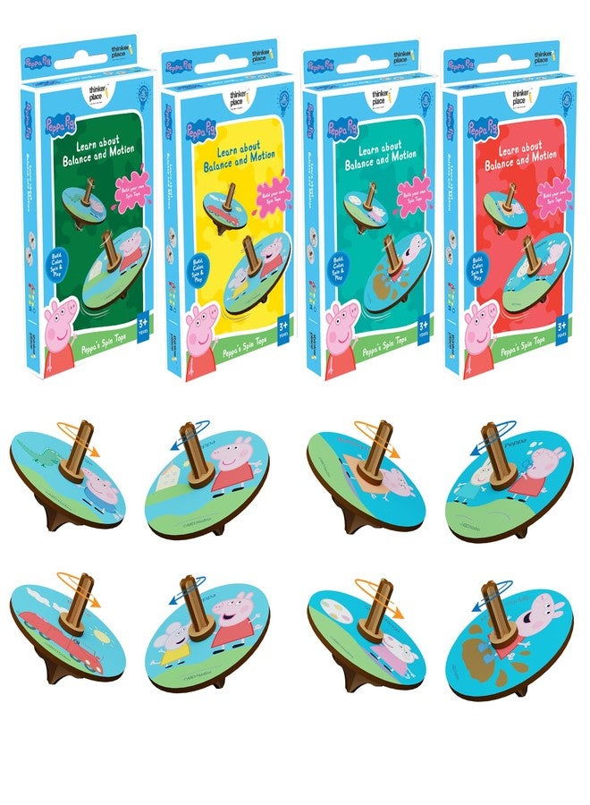 ThinkerPlace Peppa Pig Spinning Tops with Interactive Learning | Toys for 3, 4, 5+ Year Boys & Girls | DIY Educational Toy for Kids | Birthday & Return Gifts | Lattu Buguri Bomgaram Toy | 4 Packs - Image 1