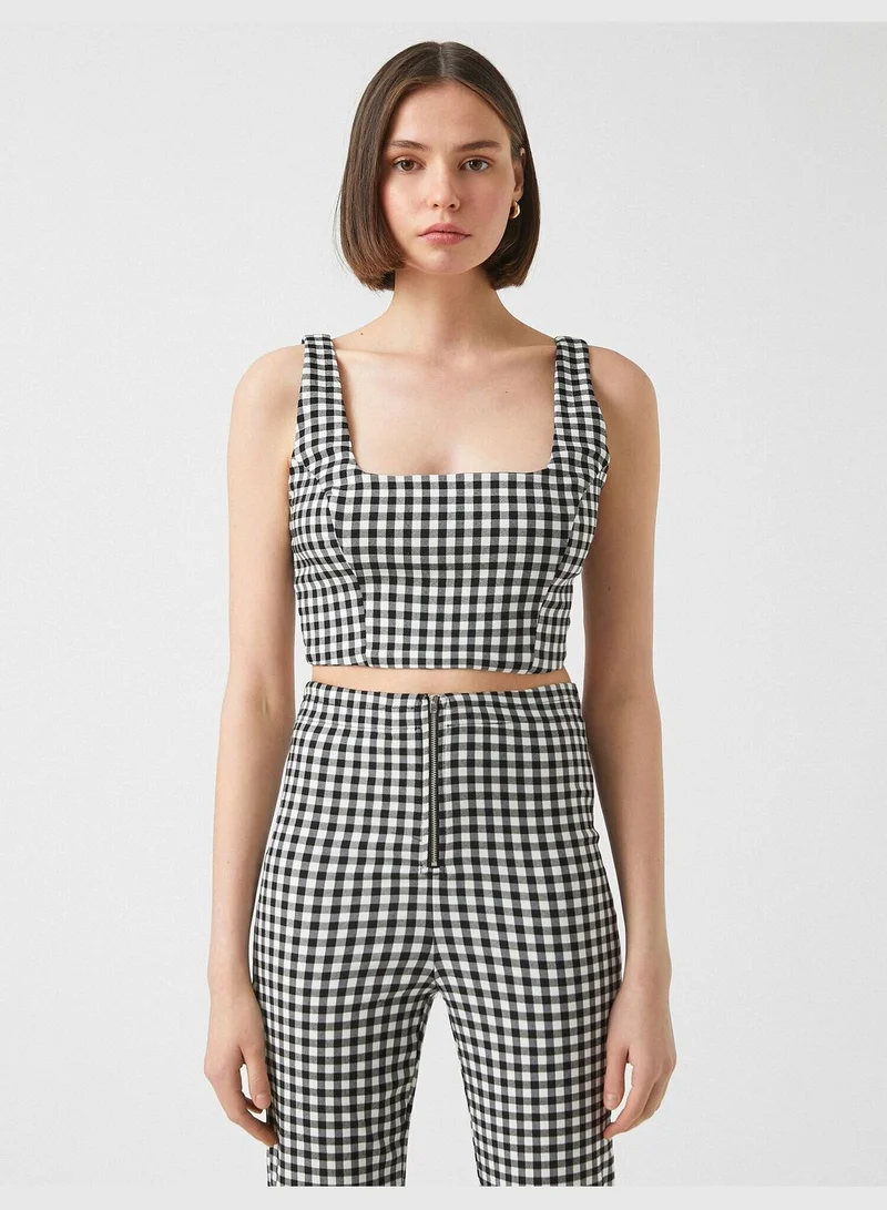 KOTON U Neck Check Tank Top