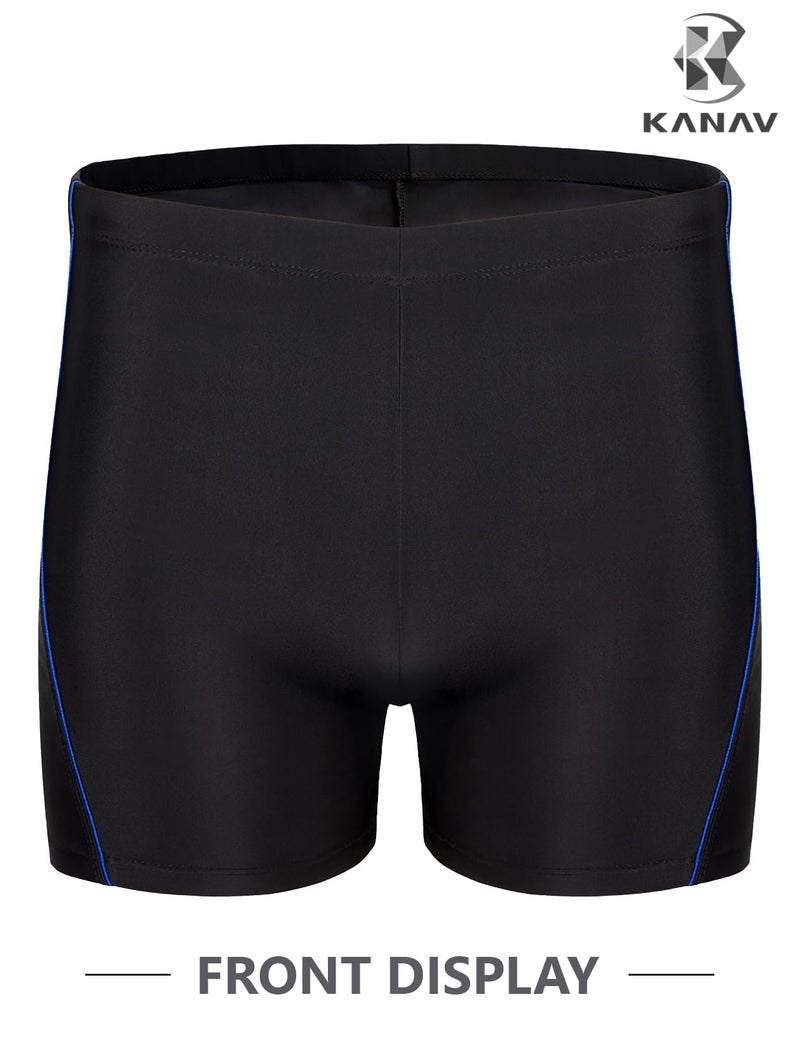 KANAV Men's Athletic Square Leg Swimsuit Jammers Durable Compression Swim Briefs Training Bathing Swimming Shorts Black - Image 2