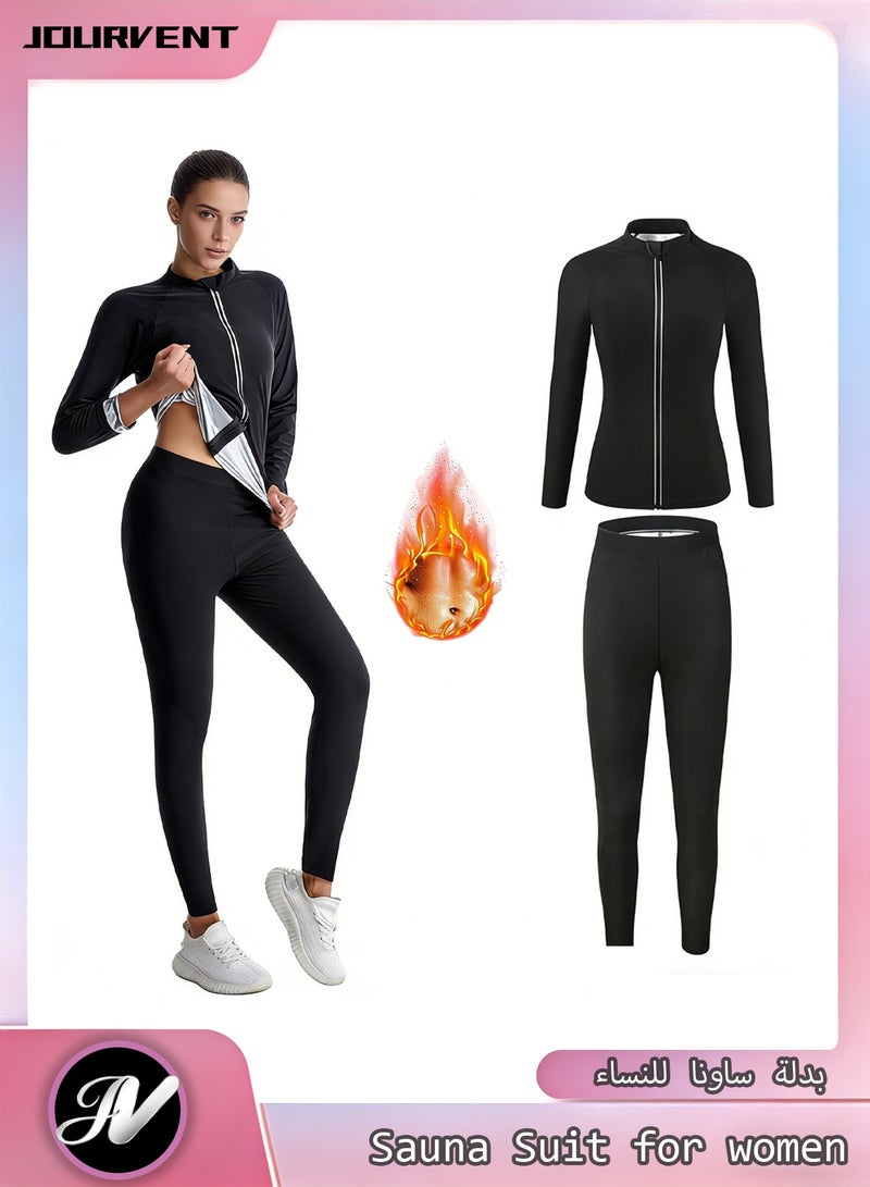 Jourvent Women’s Sauna Sweat Suit 2-Piece Set Jacket and Pants Premium Fabric for Enhanced Sweating Body Shaping Fitness and Weight Loss Activewear for Daily Use - Image 1