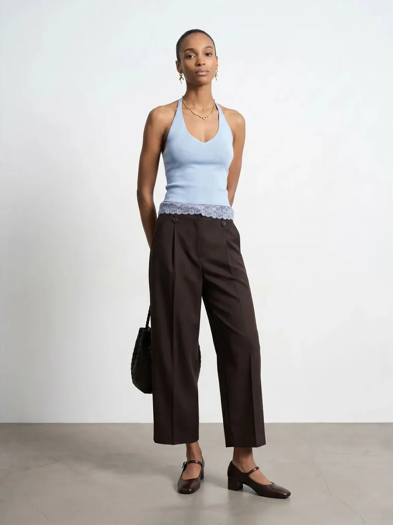 ديلفين DILVIN Ribbed Lace Halterneck Blouse
