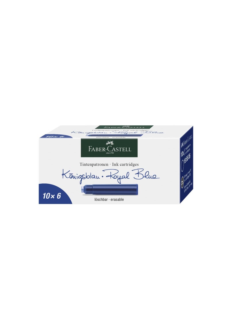 FABER-CASTELL Faber-Castell Ink Cartridge Packet Of 6X10Pc Blue, Standard, Blue Erasable,For Fountain Pens With A Standard Cartridge System Quality Ink Made In Germany, 185506  - Image 1