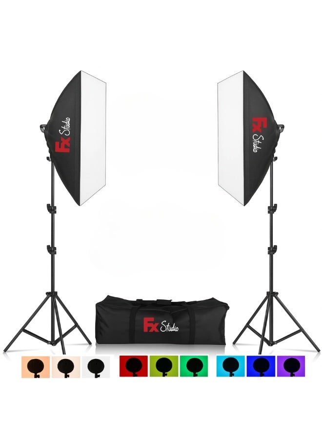 اف اكس ستوديو 60×90cm Softbox Lighting Kit – 200W RGB with Remote Softbox+Stands+Bag - Image 1