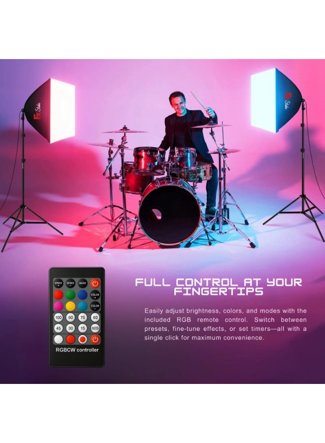 اف اكس ستوديو 60×90cm Softbox Lighting Kit – 200W RGB with Remote Softbox+Stands+Bag - Image 4