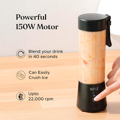 Salt PureBlend Classic Portable Blender for Smoothies, Protein Shakes, Crushing Ice | 2000 mAh Battery, USB-C Port | 150W Motor | 400 ml (Black) - Image 3