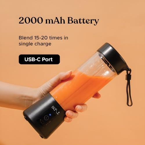 Salt PureBlend Classic Portable Blender for Smoothies, Protein Shakes, Crushing Ice | 2000 mAh Battery, USB-C Port | 150W Motor | 400 ml (Black) - Image 5